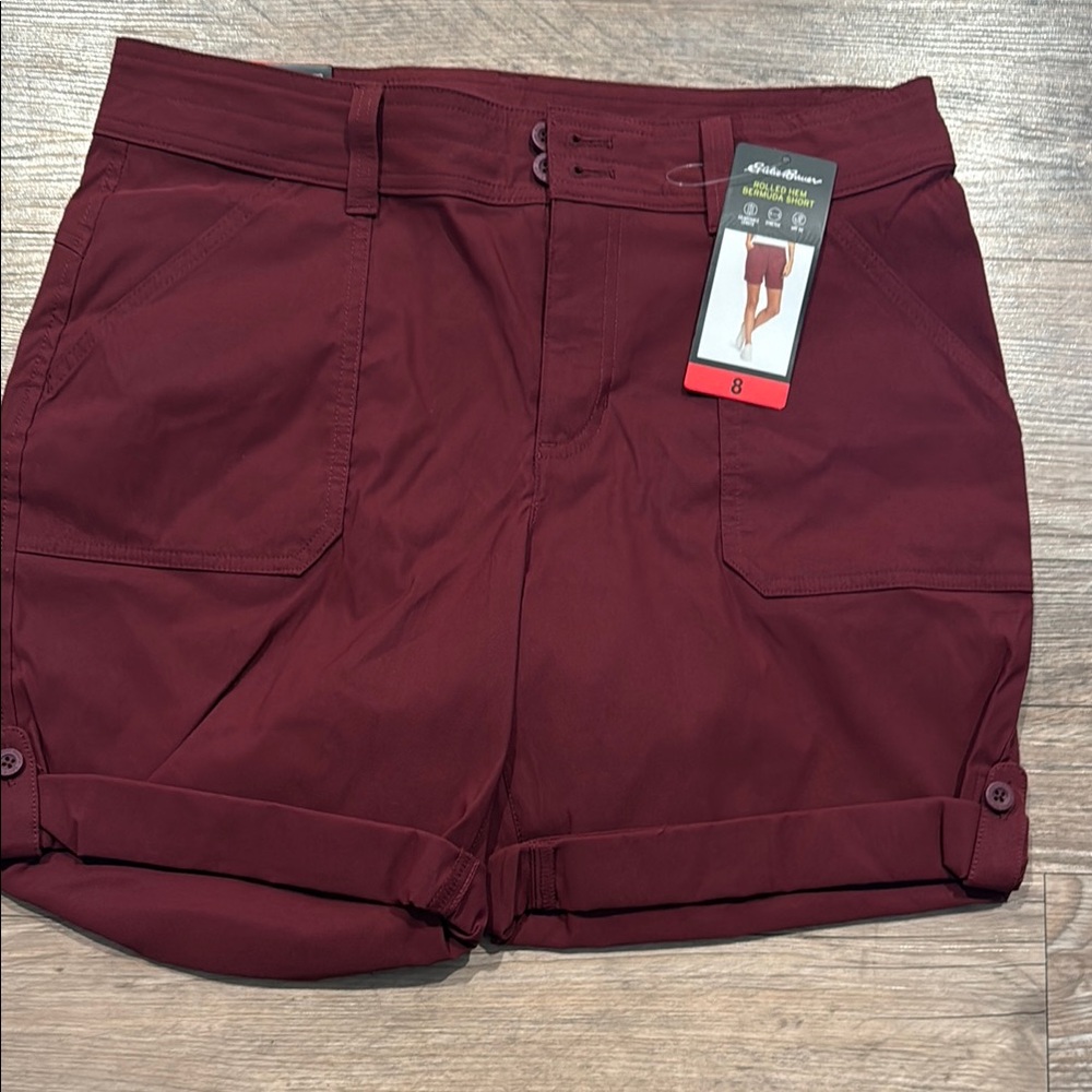 Eddie Bauer Red Cargo Shorts Classic Cotton Design